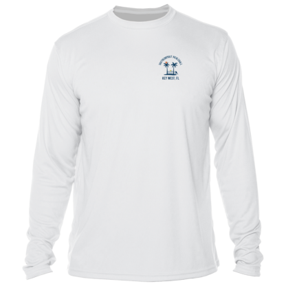 A Southernmost Pickleball Beach Side Long Sleeve Performance Shirt with a blue logo.