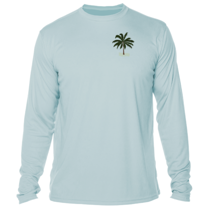 A Key West Sun Shirts - Between Dives - UV Hoodie with a palm tree print.