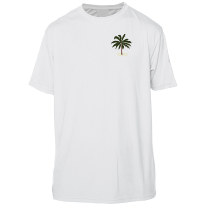 A white Key West Sun Shirt - Between Dives - UV Hoodie with a palm tree on it, ideal as a sun shirt or UV shirt.