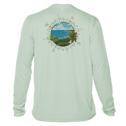 The men's long sleeve sun shirt with a compass on it.