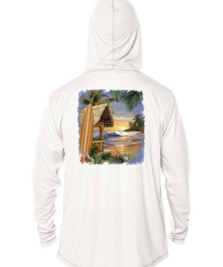 Key West Sun Shirts - Sand Key Lighthouse - UPF 50+ Hoodie - White,XLG