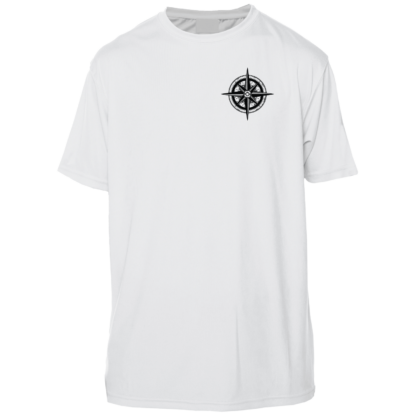 A white UV shirt with a compass on it.