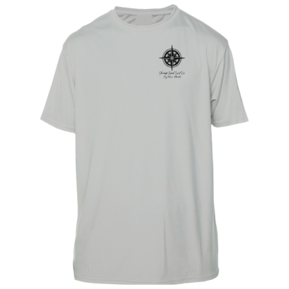 A gray Shrimp Road Surf Co - Navigation Chart Sun Shirt - UV Crew Short Sleeve with a compass on it.