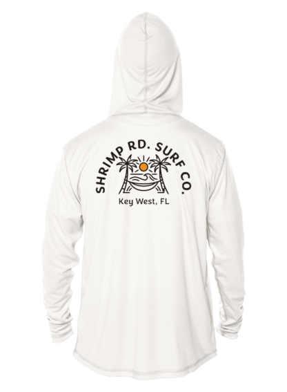 A Shrimp Road Surf Co - Local Vibe Sun Shirt - UV Hoodie with an image of an eagle, perfect as a sun shirt.