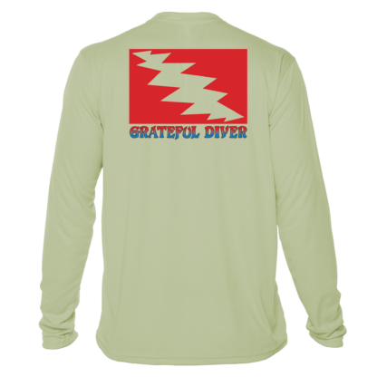 Grateful Diver Classic UV Shirt in sage back shot off figure