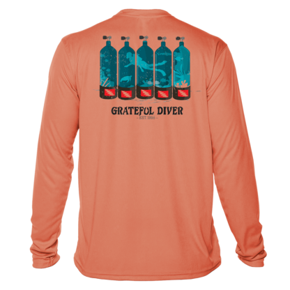 Grateful Diver Dive Tanks UV Shirt in salmon back shot off figure