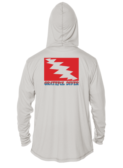 A white Grateful Diver Classic UV Hoodie with the words grateful dead on it.