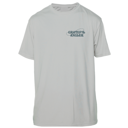 A gray Grateful Angler Lowcountry Redfish Short Sleeve UV Shirt with the words'greece mariner' on it.
