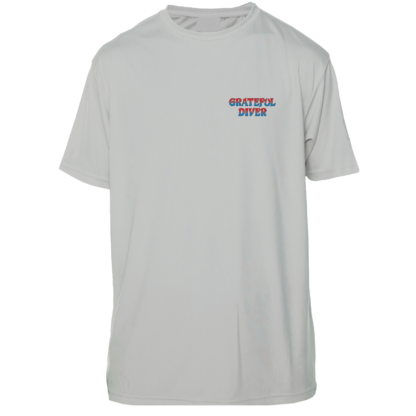 A Grateful Diver Classic Short Sleeve UV Shirt with a blue and red logo.