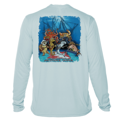 The Grateful Diver Underwater Jam UV Shirt with an image of a shark.