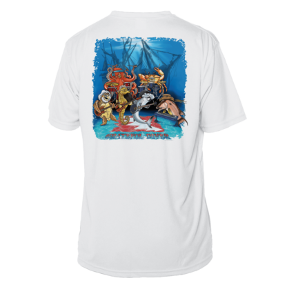 A Grateful Diver Underwater Jam Short Sleeve UV Shirt with cartoon characters on it.