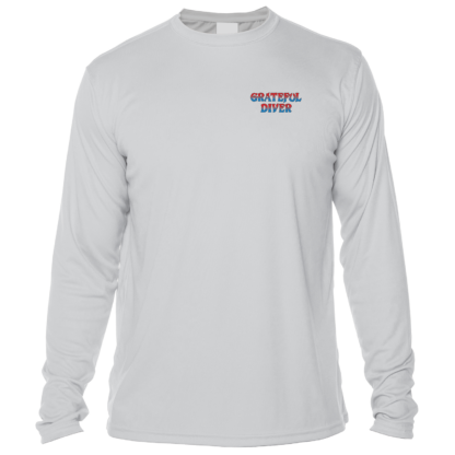 The Grateful Diver Classic UV Shirt with a blue and red logo.