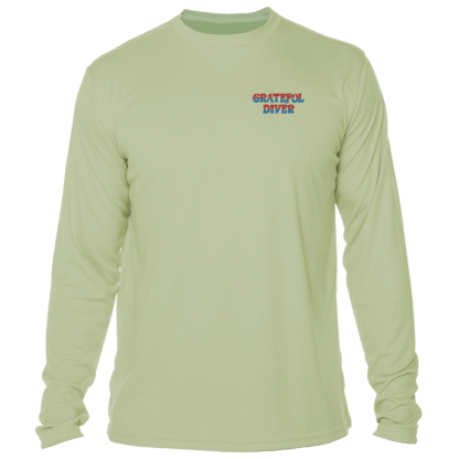 Grateful Diver Classic UV Shirt in sage front shot off figure