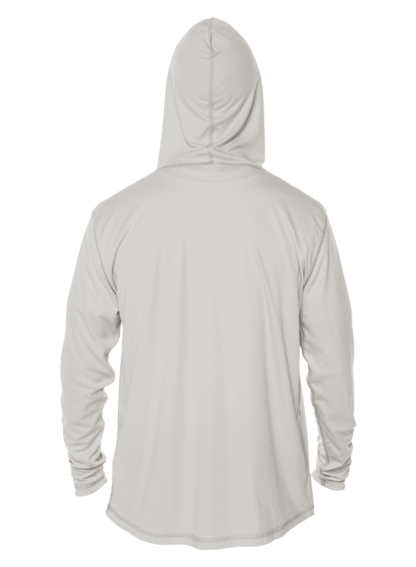 Back view of a blank pearl grey UV performance shirt, illustrating the high-quality fabric of the rash guard sun shirt, available at Key West Sun Shirts.
