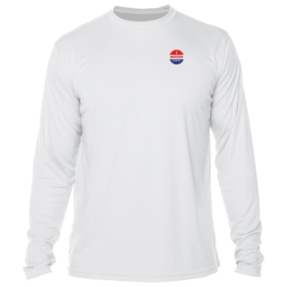 A Key West Sun Shirts - I Boated Early - UV Crew Long Sleeve with a blue, red and white logo.