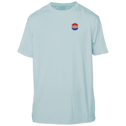 A Key West Sun Shirt - I Boated Early - UV Crew Short Sleeve with a red, white and blue logo.