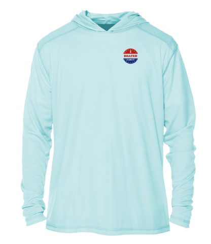 A Key West Sun Shirts - I Boated Early x 2 - UV Hoodie with a red, white and blue logo.
