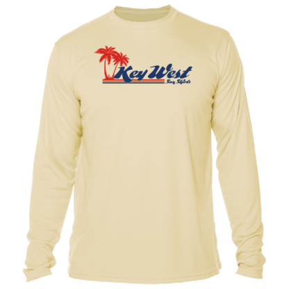 A yellow Key West Sun Shirt - Retro Logo - UV Crew Long Sleeve with the word Key West on it.