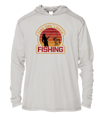 A fishing hoodie with a silhouette of a man fishing.