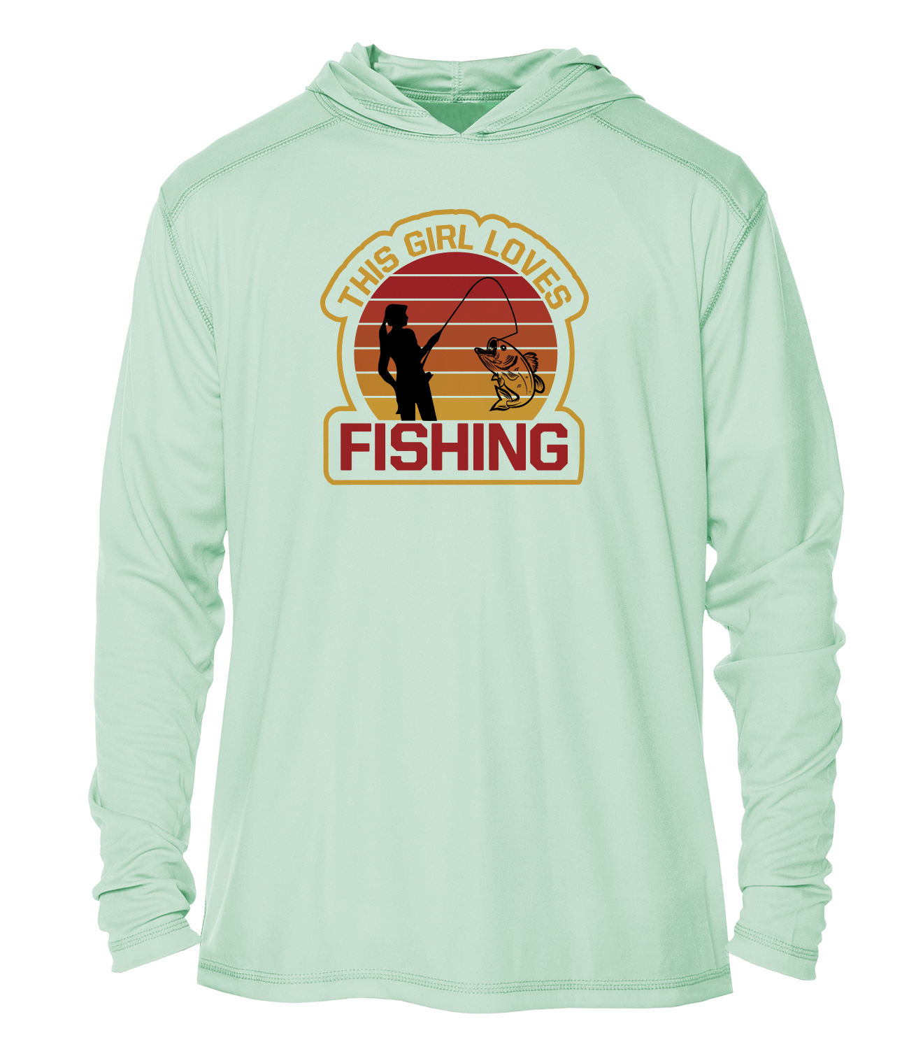 Key West Sun Shirts - This Girl Loves Fishing - UPF 50+ Hoodie - Seagrass,XLG