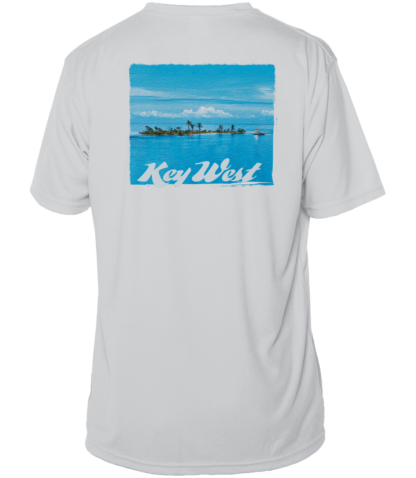 A white sun shirt with the word Key West on it.