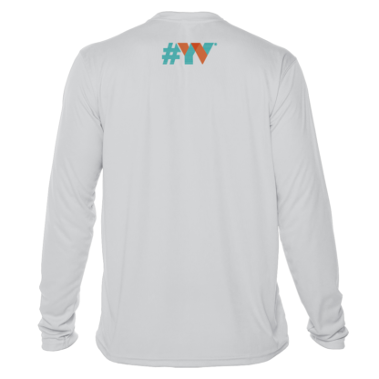 A white long sleeve UV shirt with the word VW on it.