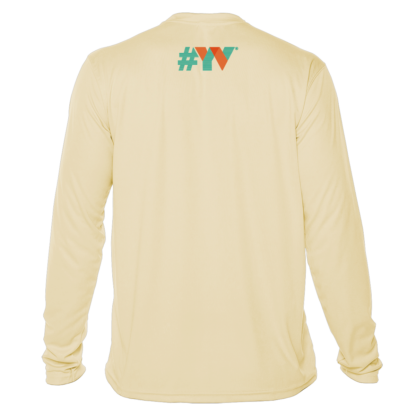 A beige long sleeve t-shirt with the word WV on it, perfect as a sun shirt or rash guard.