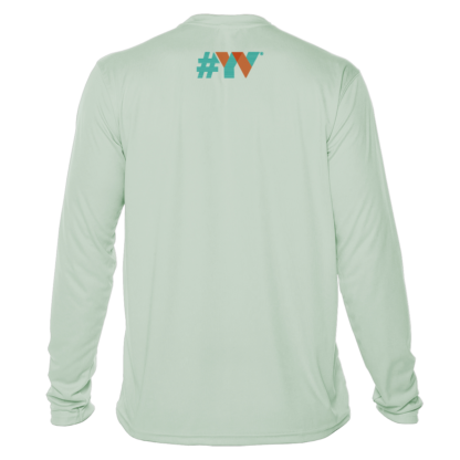 A mint green long sleeve t-shirt with the word VW on it, perfect as a sun protective swim shirt or sun shirt.