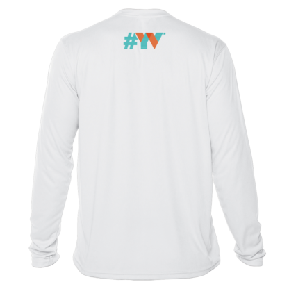 A white long sleeve sun shirt with the word VW on it.