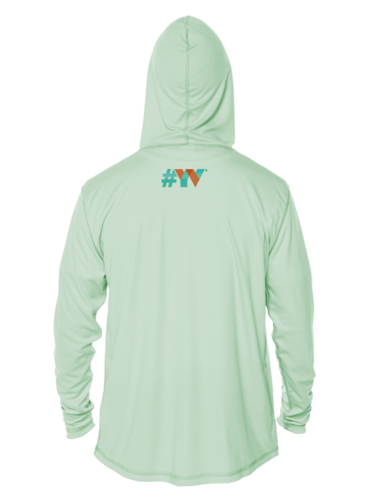 A green hoodie with the word vvv on it, perfect for UV protection.