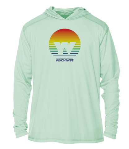 A men's hoodie with a sunset on it, perfect as UV shirt for protection against harmful rays.