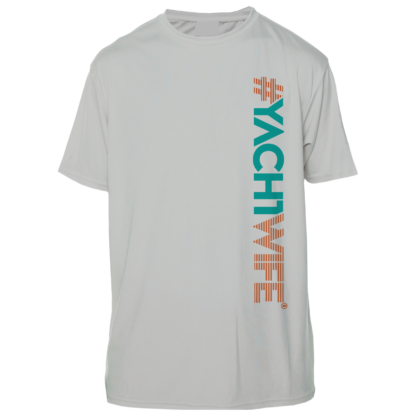A UPF swim shirt with the word yachtwife on it.