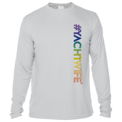 A long-sleeved UV shirt with the word victwife on it.