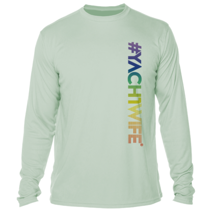 A long-sleeved UV shirt with the word vctwife on it.