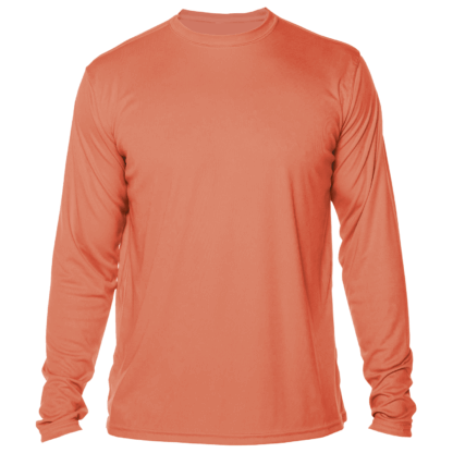 A men's orange long sleeve rash guard.