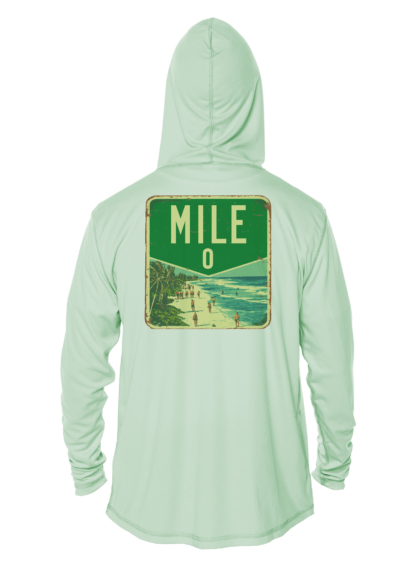 A mint hoodie with the word mile on it.
Keywords: sun shirt
