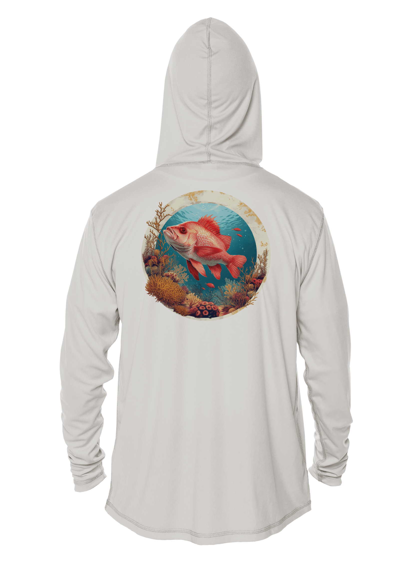 Fishing Shirt Outfitters - Angler's Collection: Red Snapper - UPF 50+ Hoodie - White,MED