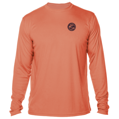 Men's orange long sleeve performance shirt.