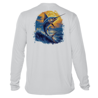 Long sleeve Marlin fishing UV shirt.