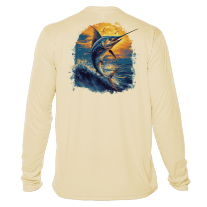 A men's long sleeve Fishing Shirt Outfitters - Angler's Collection: Swordfish - UPF 50+ Long Sleeve, perfect for fishing enthusiasts.