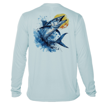 Men's blue marlin long sleeve performance shirt.