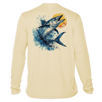 A Fishing Shirt Outfitters - Angler's Collection: Wahoo - UPF 50+ Long Sleeve with an image of a blue marlin, perfect for fishing enthusiasts.