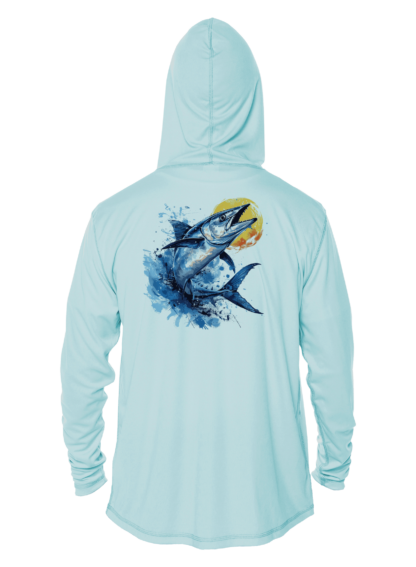 Men's blue marlin hoodie, perfect for any fishing adventure.