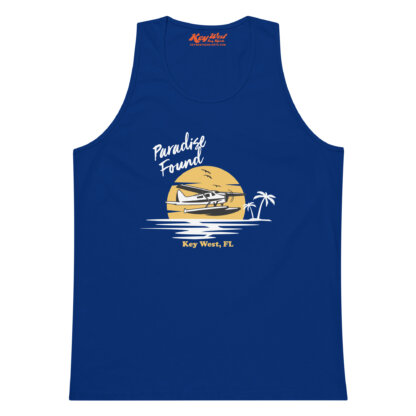 Key West Sun Shirts – Paradise Found with Seaplane – Men’s Premium Tank Top - Image 4